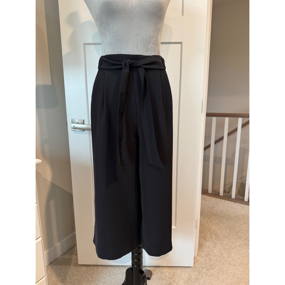 Lululemon Noir Crop Pants Womens 12 Black Wide Leg Culotte High Rise Tie Belt